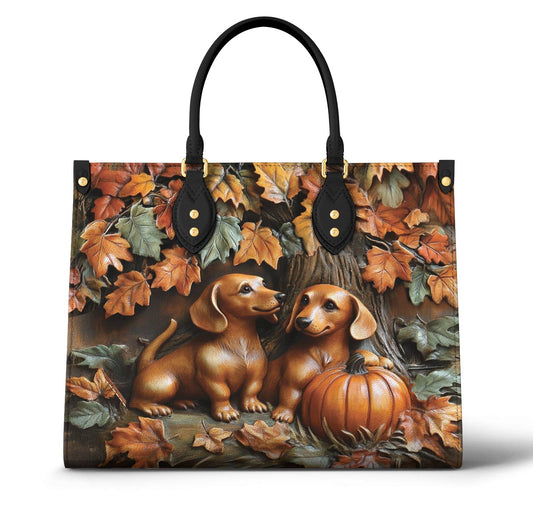 Dachshund Leather Bag Autumn Tails