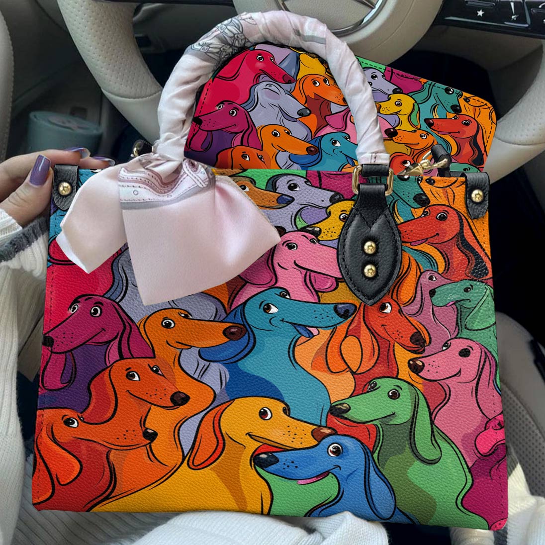 Dachshund Leather Bag Rainbow Sausage Squad