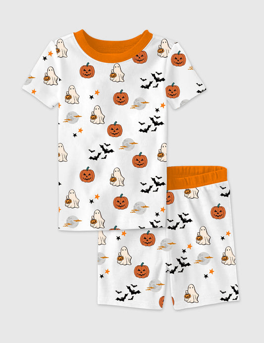 Kid's Spirit Halloween Pumpkin Boo Short Sleeve Pajama Set