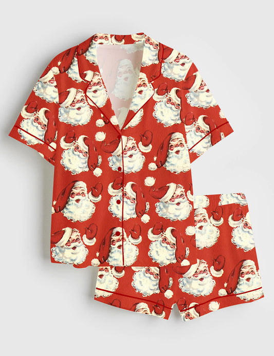 Women’s Red Santa Claus Christmas Short Sleeve Satin Pajama Set