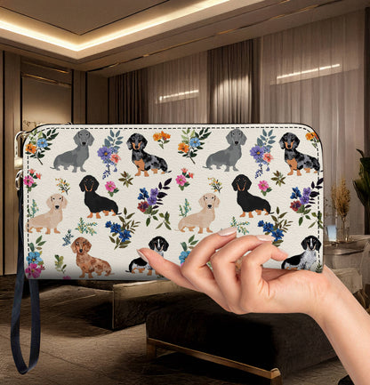 Leather Bag Charming Floral Dachshunds