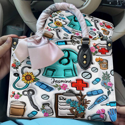 Lorva Personalized Leather Bag Floral Puffy Nurse