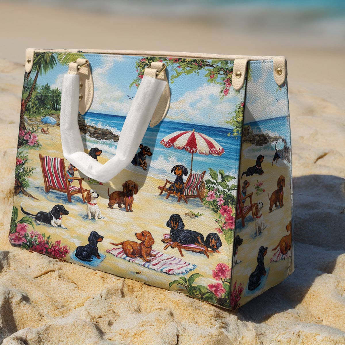 Leather Bag Dachshund Beach Party