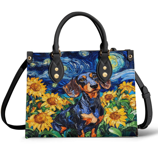 Leather Bag Sunflowers & Starry Sky Dachshund