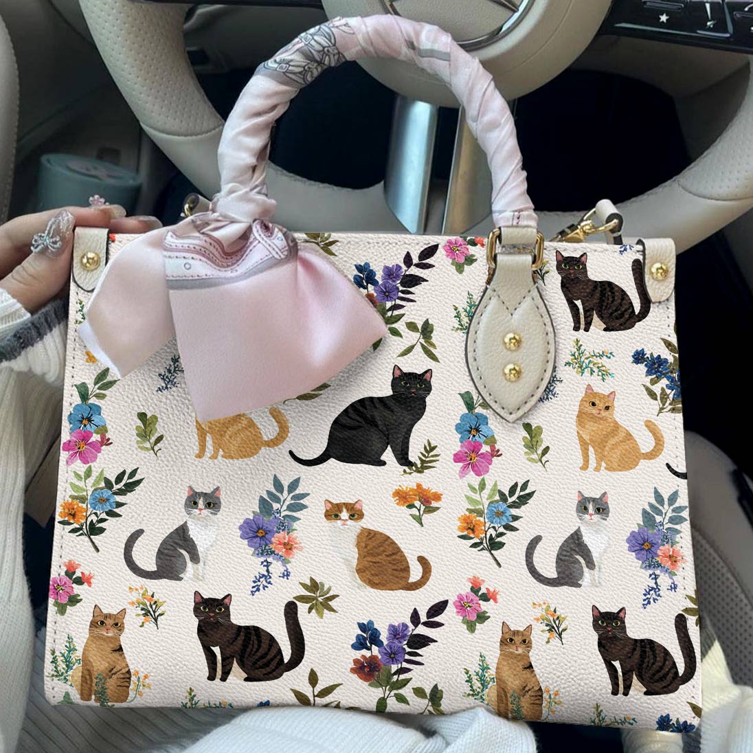 Cat Leather Bag Floral Gentle