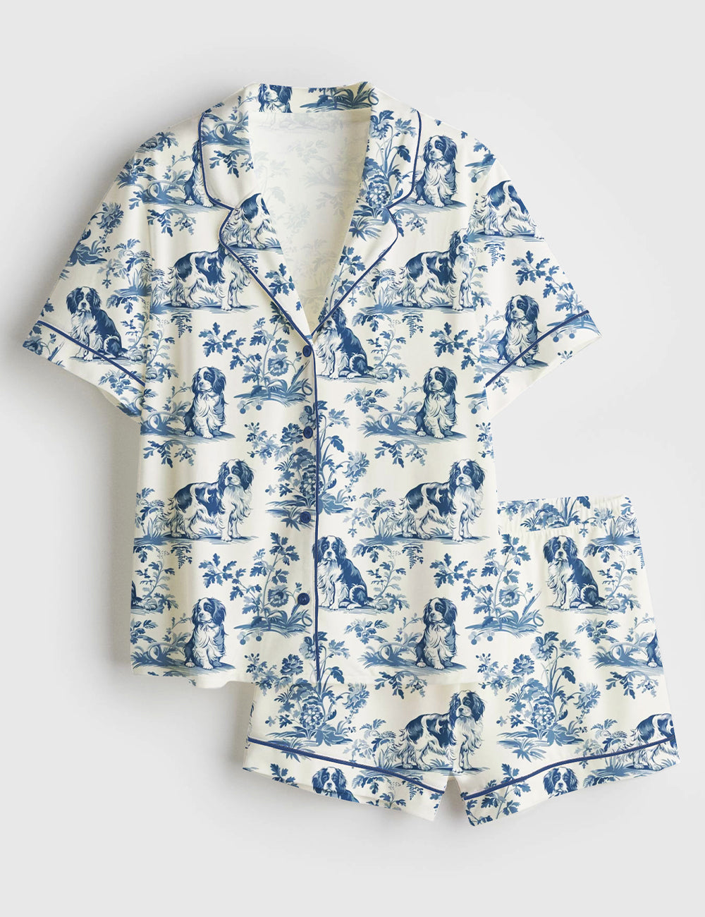 Women's Cavalier King Charles Spaniel French Dog Lover Short Sleeve Satin Pajama Set