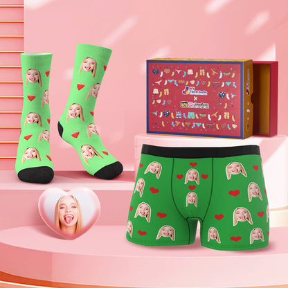 Gearróga agus Stocaí Boxer Aghaidh an Chustaim Red Love Heart Set Comhbhrandála Bronntanais Lá Vailintín