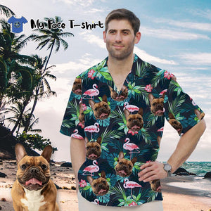 Custom Hawaiian Shirt with Dog on It Flamingo Flowers And Leaves Shirt for Pet Owner