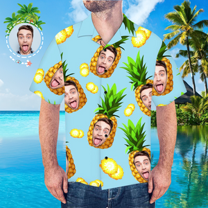 Custom Photo Shirt with Text Men's Hawaiian Shirt Big Pineapple