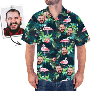 Custom Hawaiian Shirt with Face Custom Dog Face Shirt Leaves & Flamingo Hawaiian Shirts