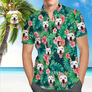 Custom Tropical Shirts Custom Pet Face Hawaiian Shirt Leaves & Flowers Shirt