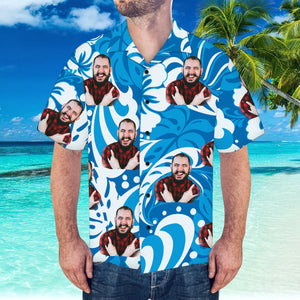 Custom Hawaiian Shirt with Boyfriend Face Leaves & Flowers Pattern Hawaiian Shirt