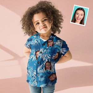 Custom Face Hawaiian Shirt Kid's All Over Print Blue Short Sleeve Shirt