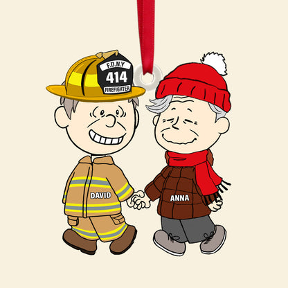Personalized Gift For Firefighter Couple Christmas Ornament, Happily Holding Hand