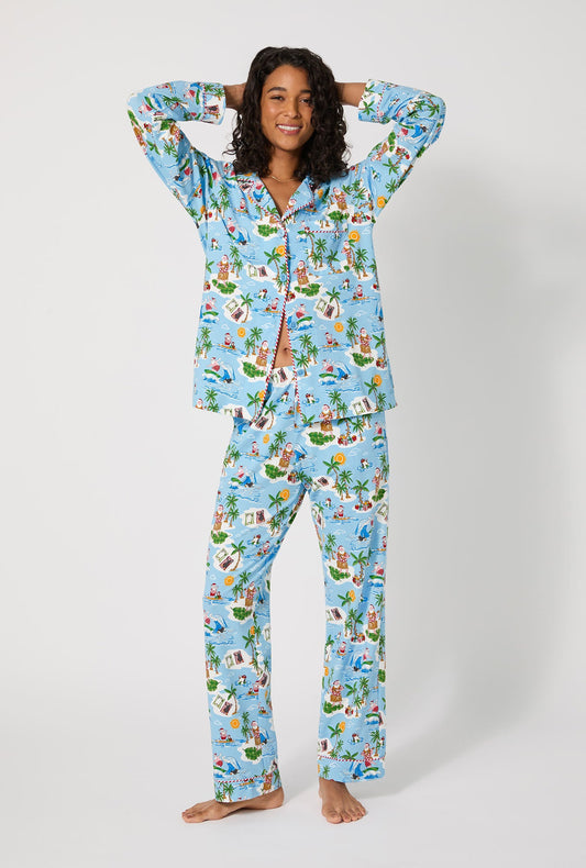 Surfin' Santa Long Sleeve Classic Stretch Jersey Pj Set