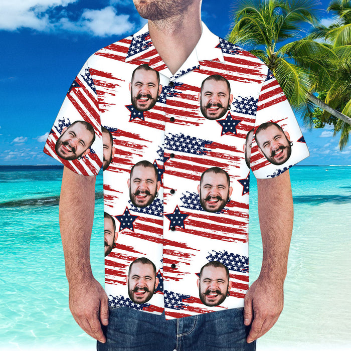 Custom Face Hawaiian Shirt America Flag Hawaiian Shirt for Beach Party