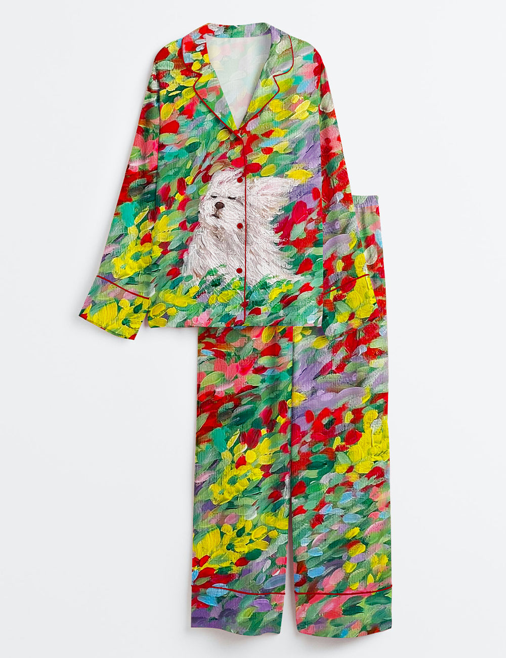 Women’s The Dog In A Colorful Floral Haven Long Sleeve Satin Pajama Set