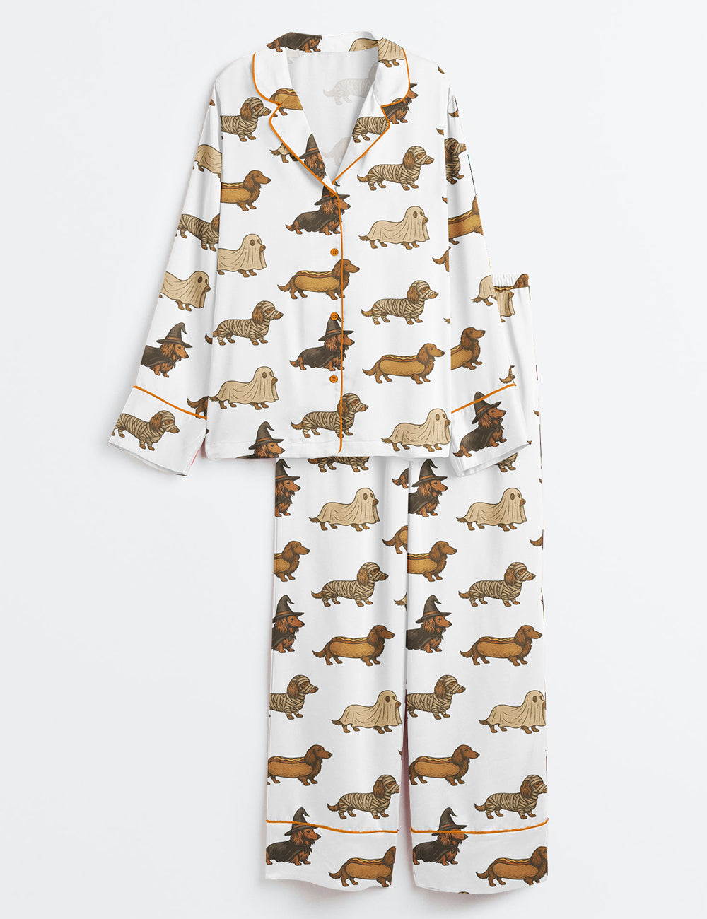 Women’s Dachshund Halloween Weenie Dog Spooky Doxie Lover Long Sleeve Satin Pajama Set
