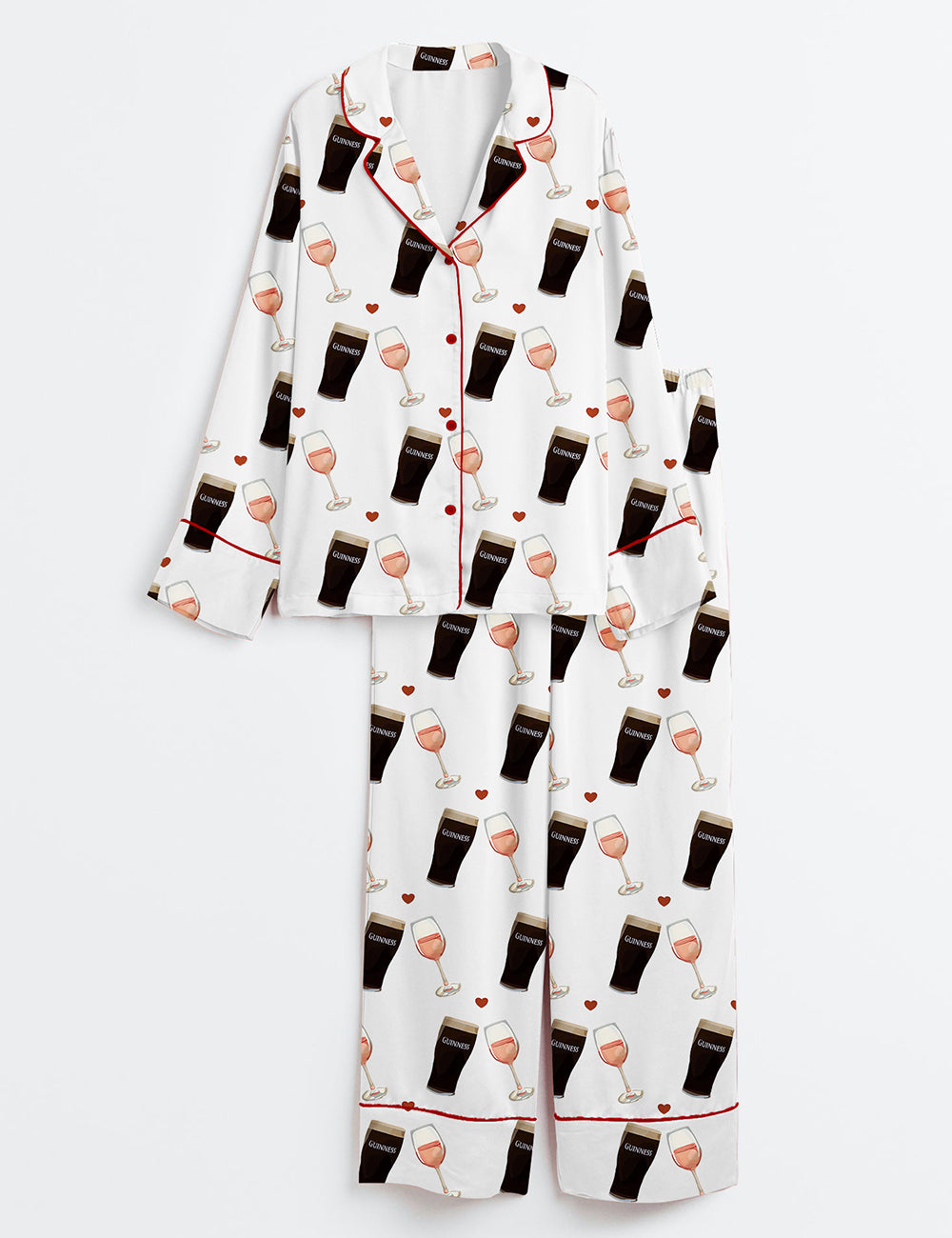 Women’s Guinness And Rose Wine Long Sleeve Satin Pajama Set
