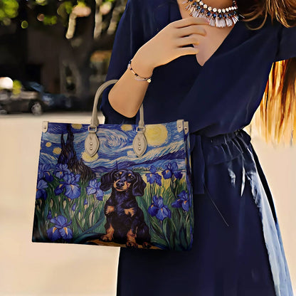 Leather Bag Irish Starry Night Dachshund Delight