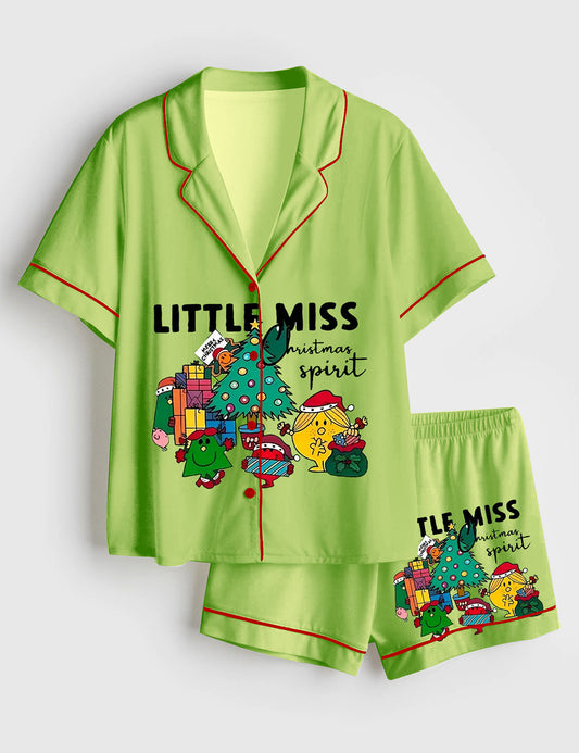 Women’s Little Miss Christmas Spirit Short Sleeve Satin Pajama Set