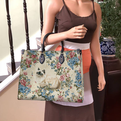 Cat Leather Bag Vintage Floral Cat