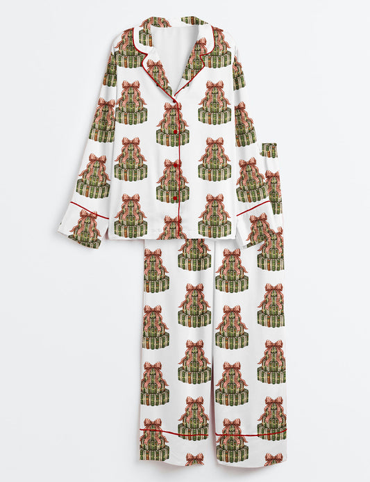 Women’s Christmas Book Tree Teachers Long Sleeve Satin Pajama Set