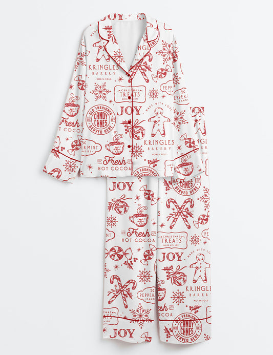 Women’s Merry Little Christmas Treats Cookies Long Sleeve Satin Pajama Set