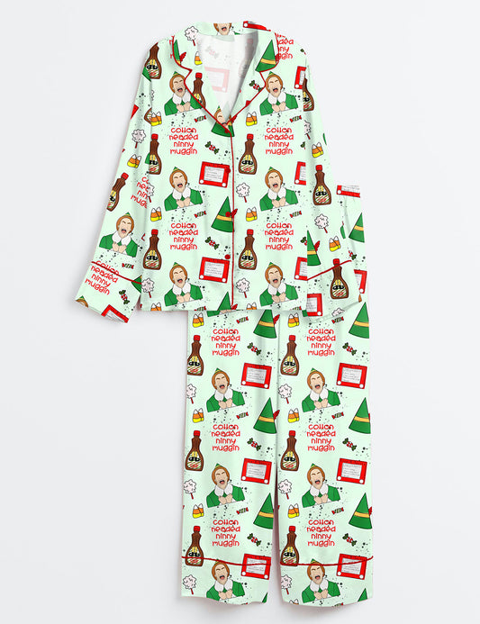 Women's Christmas Elf Long Sleeve Satin Pajama Set