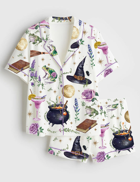 Women’s Halloween Witchy Spooky Season Short Sleeve Satin Pajama Set