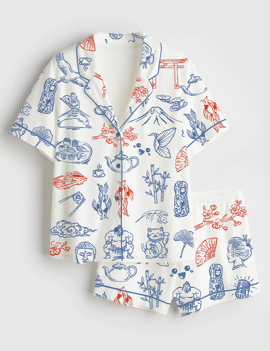 Women’s Japanese Whimsical Style Short Sleeve Satin Pajama Set