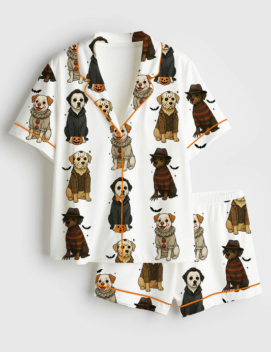 Women’s Just A Spooky Paw Halloween Dog Halloween Characters Dog Lover Print Short Sleeve Satin Pajama Set