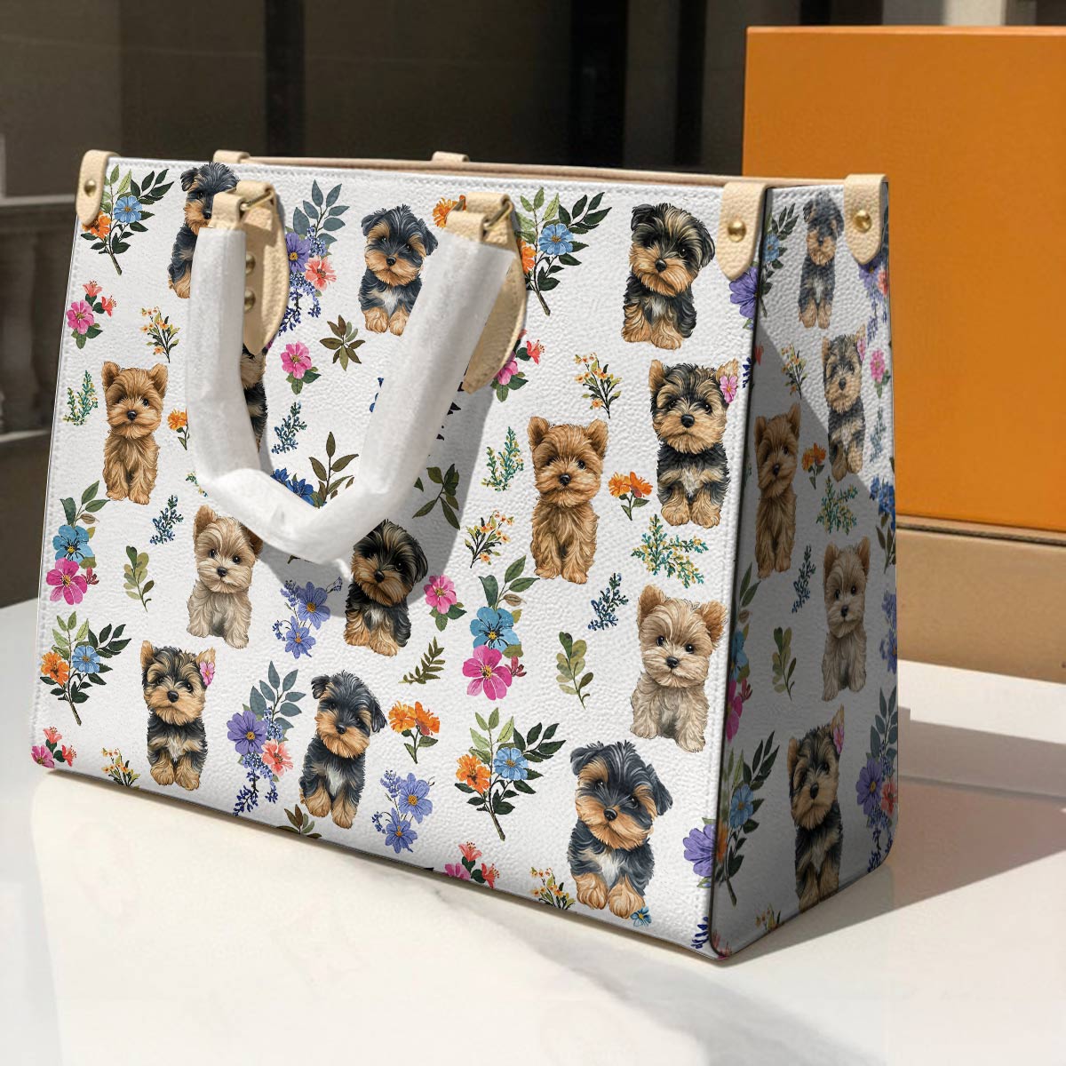 Leather Bag Yorkie Blossom Charm