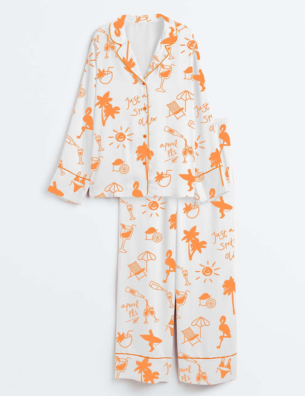 Women’s Aperol Spritz Summer Beach Long Sleeve Satin Pajama Set