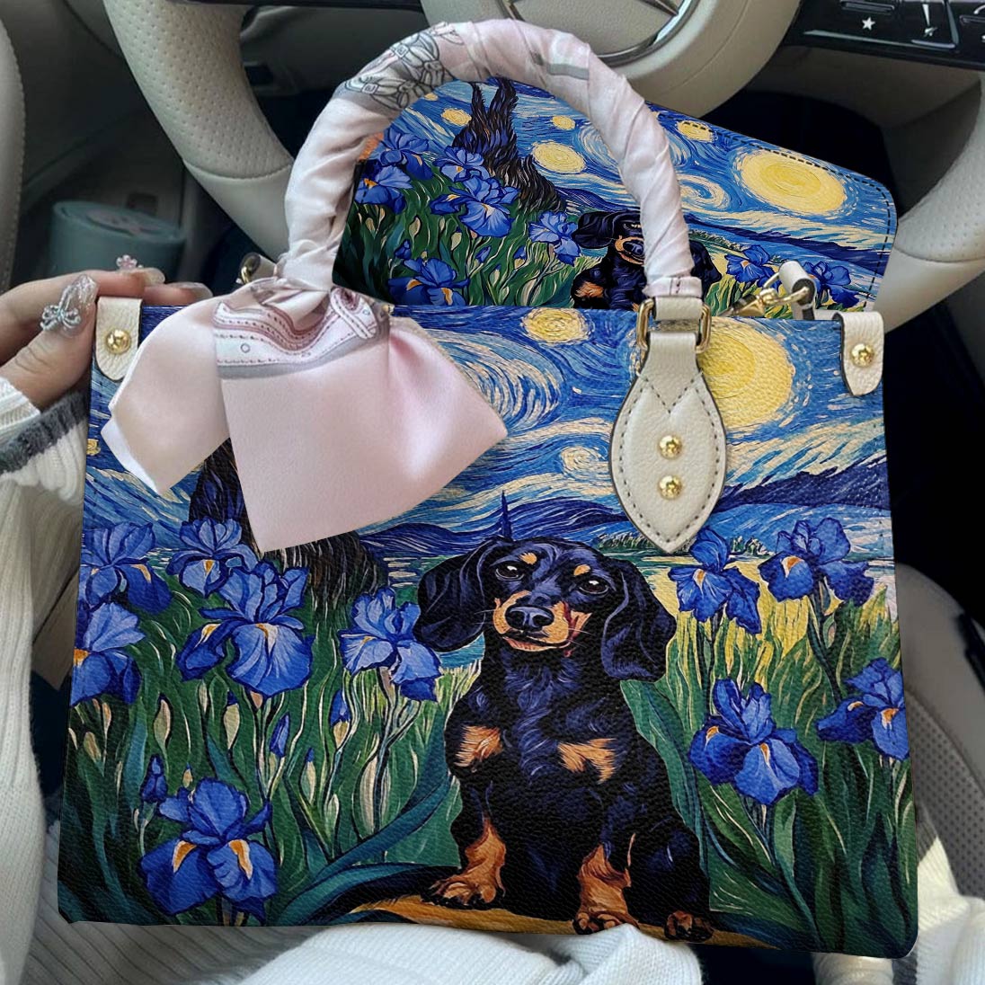 Leather Bag Irish Starry Night Dachshund Delight