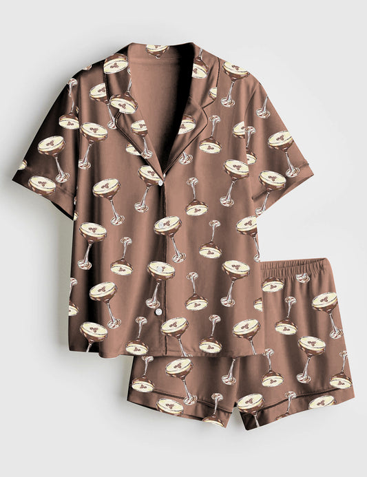 Women's Espresso Martini Wedding Drink Satin Pajama Set