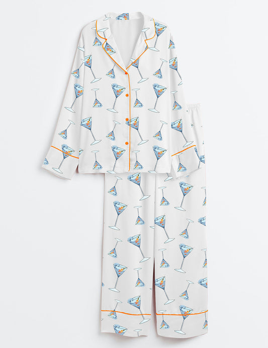 Women’s One Seatini Please Martini  Long Sleeve Satin Pajama Set