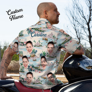 Custom Face Shirt with Text Men's Hawaiian Shirt Sea View