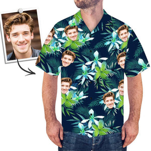 Custom Hawaiian Shirt with Face Custom Dog Face Tropical Shirts Leaves Father's Day Shirt Gift for Dad