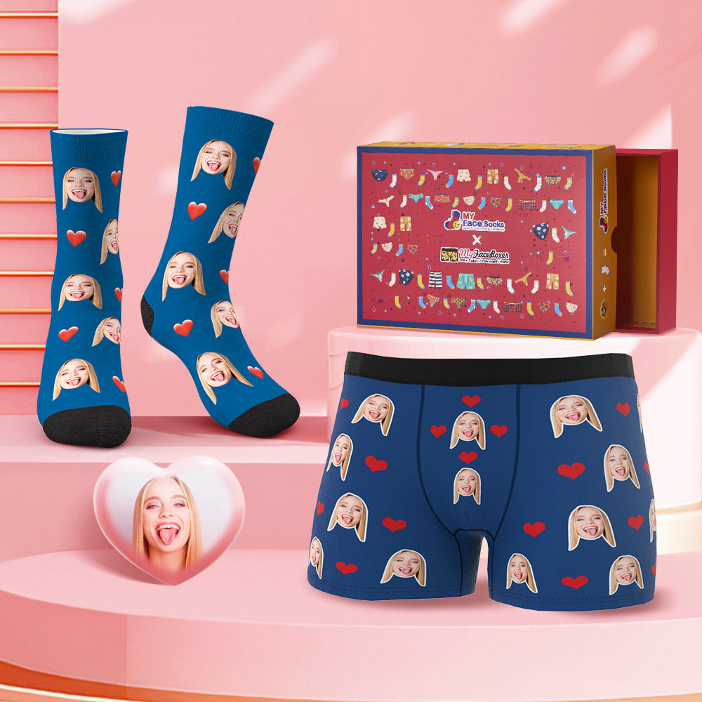 Gearróga agus Stocaí Boxer Aghaidh an Chustaim Red Love Heart Set Comhbhrandála Bronntanais Lá Vailintín