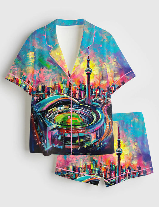 Women’s Go Jays Go Toronto Baseball World Series Short Sleeve Satin Pajama Set