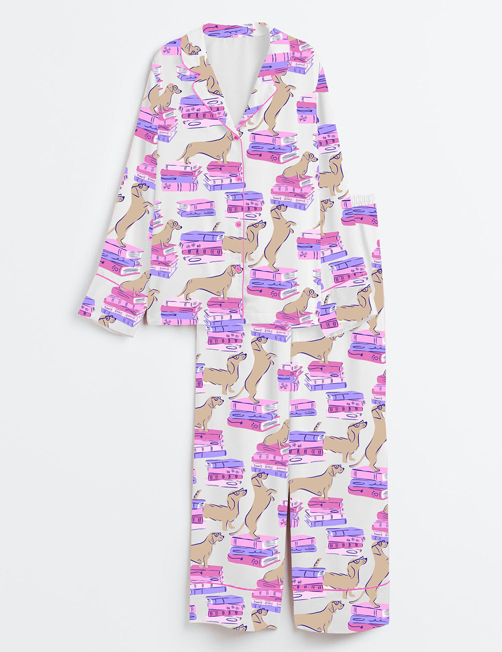 Women’s Dachshund Wieners Book Dogs Long Sleeve Satin Pajama Set