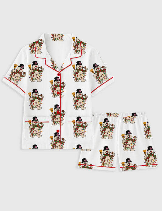 Women's Snowman Christmas Merry Christmas Movies Short Sleeve Pocket Cotton Pajama Set