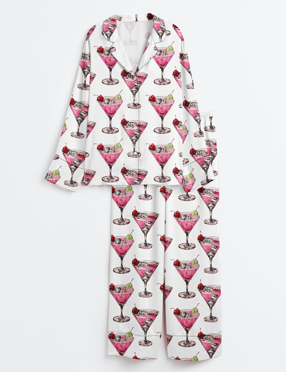 Women’s Cosmopolitan Cocktail Retro Bar Drink Long Sleeve Satin Pajama Set