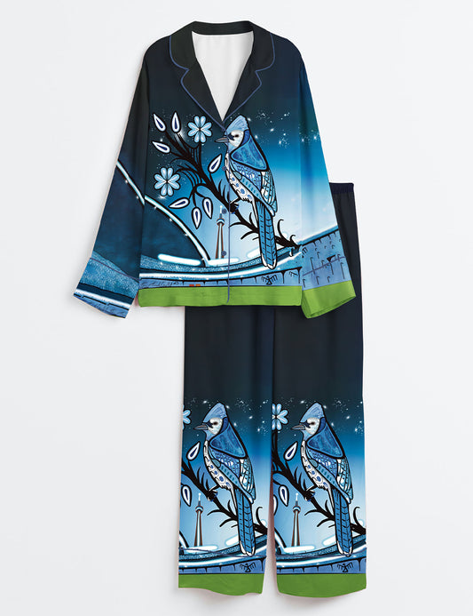Women’s Blue Jays Birds Baseball Fan Long Sleeve Satin Pajama Set