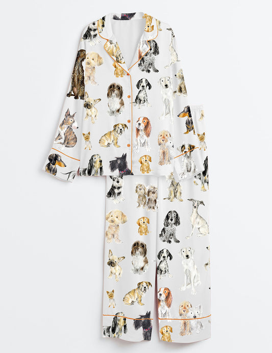 Women’s Dog Lovers Print Long Sleeve Satin Pajama Set