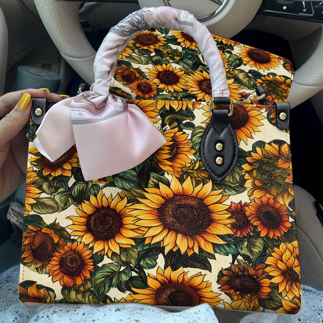 Leather Bag Vintage Sunflower