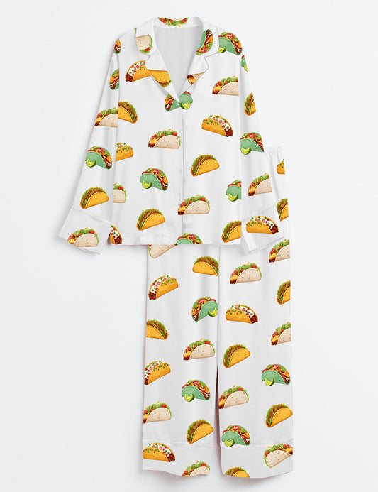 Women’s Eat Tacos Long Sleeve Satin Pajama Set