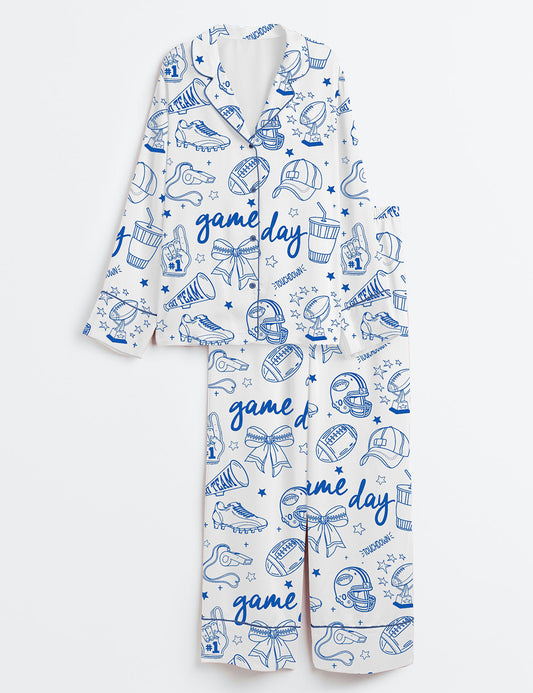 Women’s Retro Football Season Game Day Coquette Football Mama Long Sleeve Satin Pajama Set