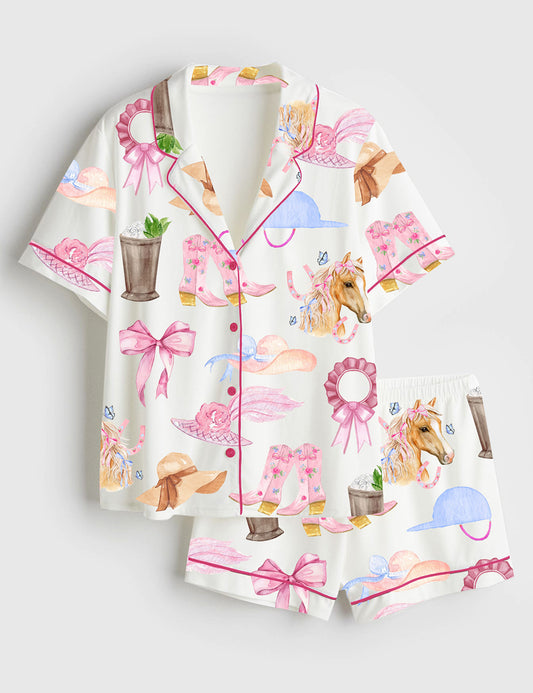 Women's Kentucky Derby Cowgirl Trip Western Short Sleeve Satin Pajama Set